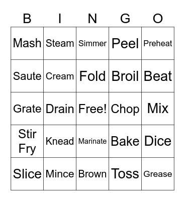 Cooking Terms Bingo Card