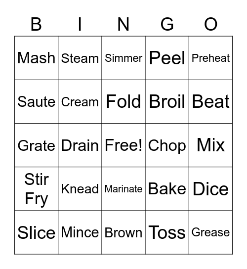 Cooking Terms Bingo Card