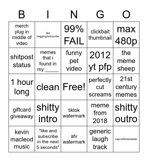 try not to laugh bingo Card