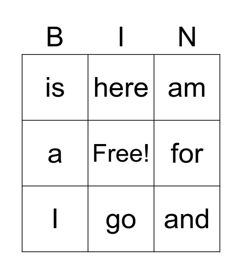K Unit 3 Heart Word Bingo Card