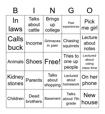 Hutchens Bingo Card