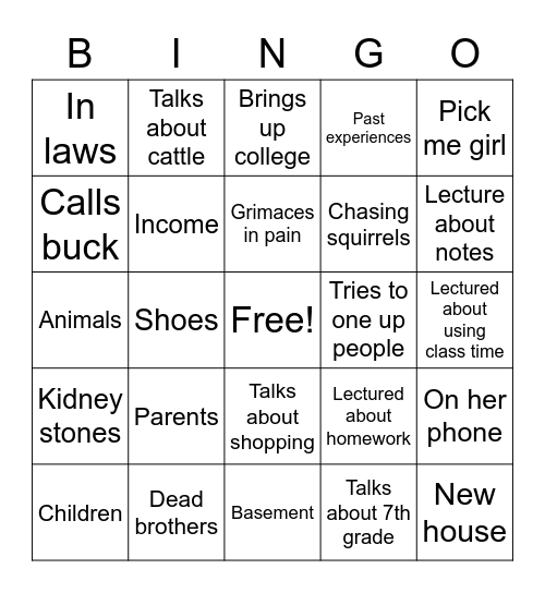 Hutchens Bingo Card