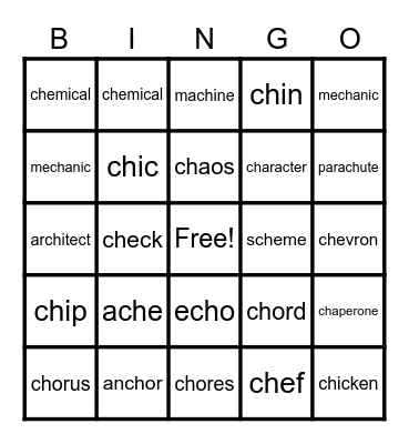 3 Sounds of CH Bingo Card