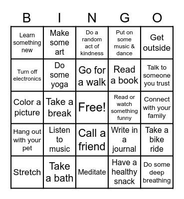 Red Ribbon Week - Make Healthy Choices Bingo Card