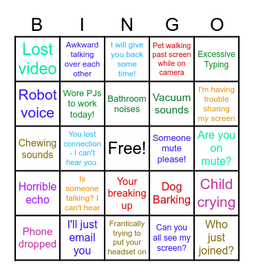 EERE REMOTE WORK BINGO Card