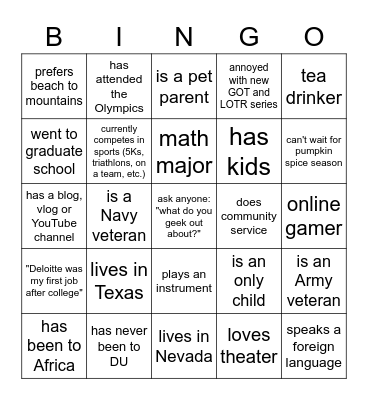 Coffee Chat BINGO Card