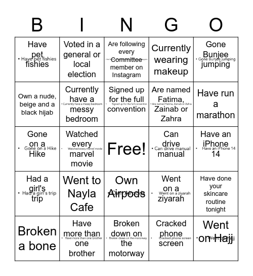 Untitled Bingo Card