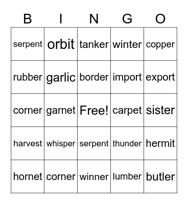 Hornet Bingo Card