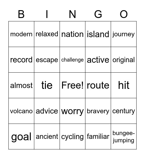 Reading 2A Bingo Card