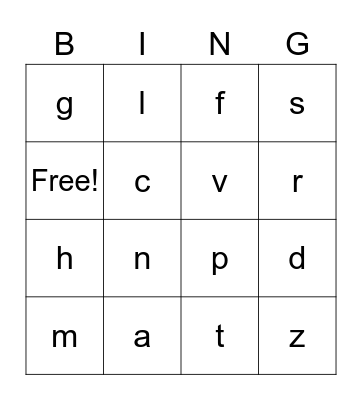 Letter Sounds Bingo Card