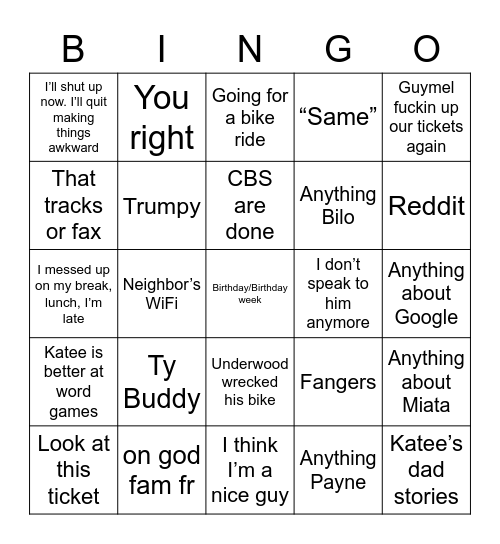 Untitled Bingo Card