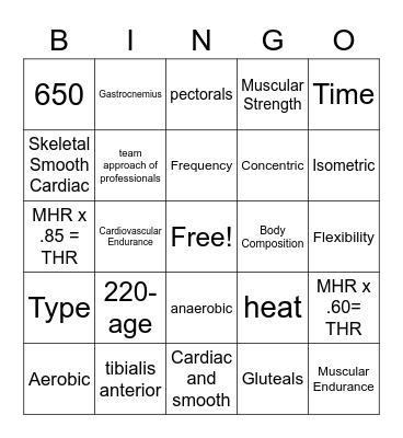 Health Midterm Review Bingo Card