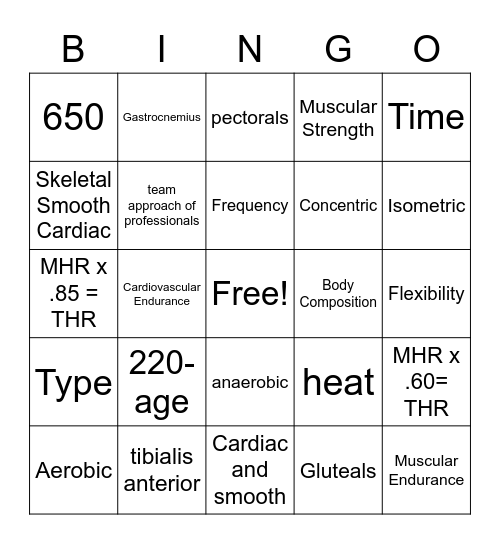 Health Midterm Review Bingo Card