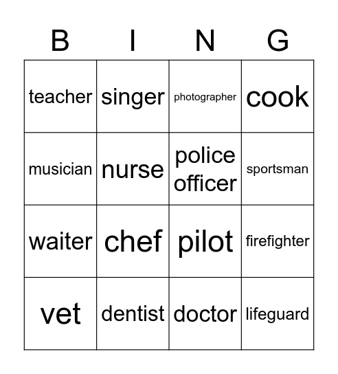 Jobs and Professions Bingo Card