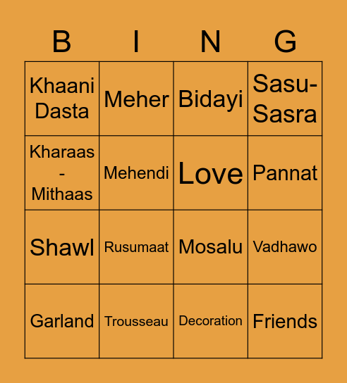 Huzefa weds Maria Bingo Card
