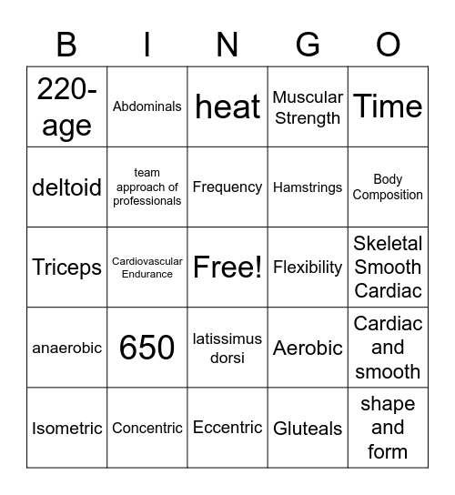 Health Midterm Review Bingo Card