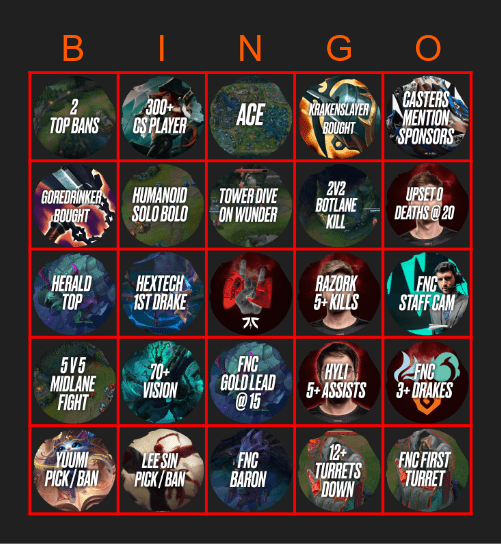 BeefaLaResistance: 3. FNC vs T1 Bingo Card