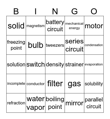 Science Bingo Card