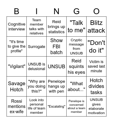 Ultimate Criminal Minds Bingo Card