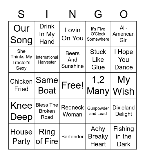 All Out Country Bingo Card