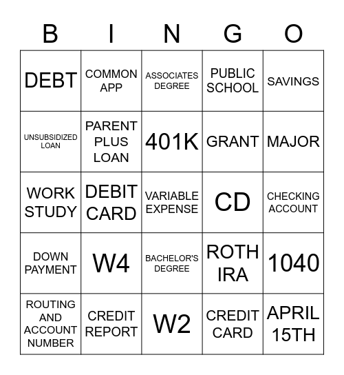 TAKE CHARGE Bingo Card