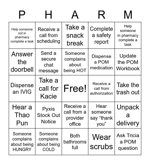 Pharmacy Week 2022 Bingo Card