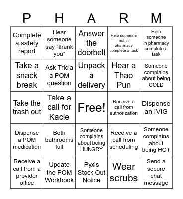 Pharmacy Week 2022 Bingo Card