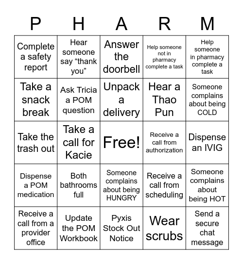 Pharmacy Week 2022 Bingo Card
