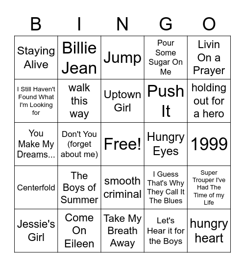 All Out 80s Bingo Card