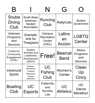 Bearcat Bingo Card