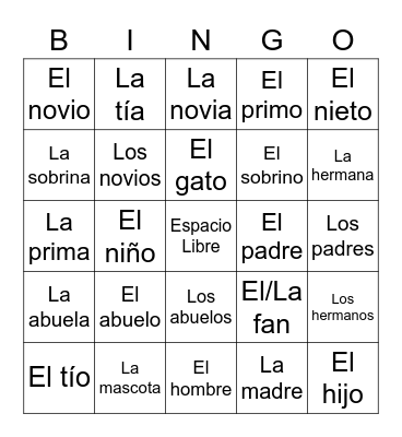 La familia Bingo Card