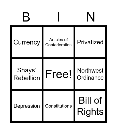 A New Nation Bingo Card