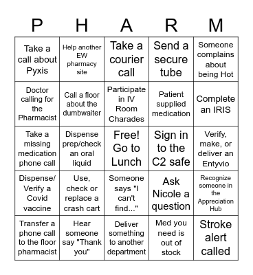 Pharmacy Week Bingo Card