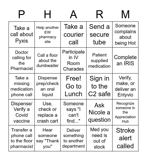 Pharmacy Week Bingo Card