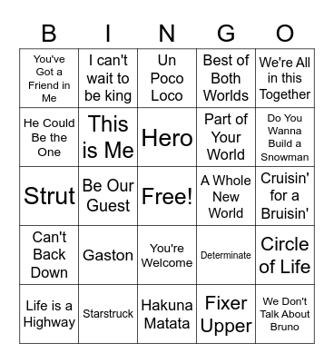 Disney Bingo Card