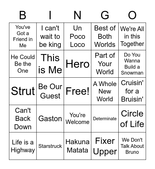 Disney Bingo Card