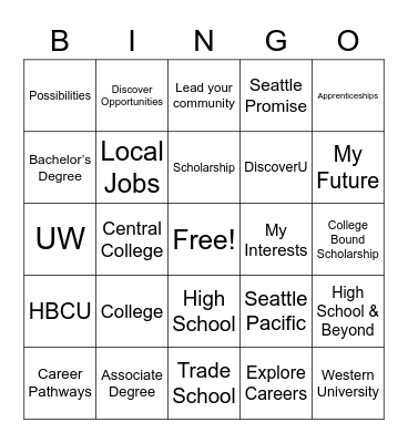 DiscoverU BINGO Card