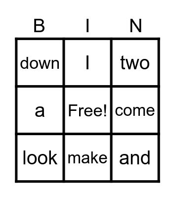 Sight words Bingo Card