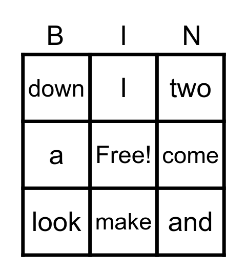 Sight words Bingo Card