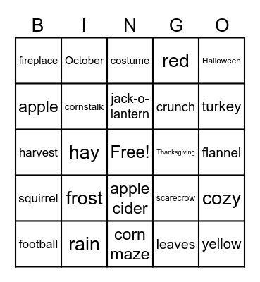 Fall Bingo Card