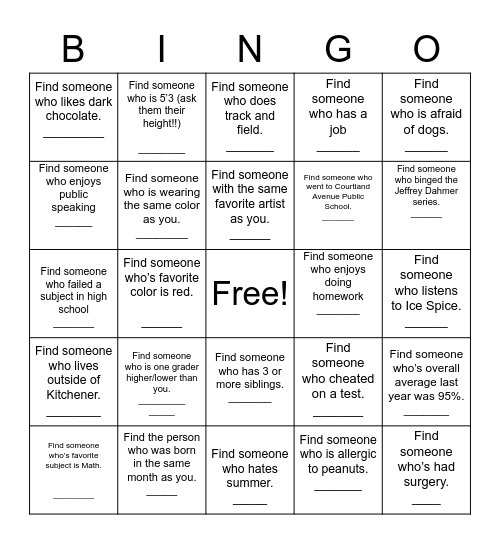 Icebreaker Bingo! Bingo Card