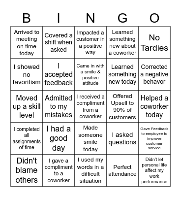 Accountability- Last 30 days Bingo Card