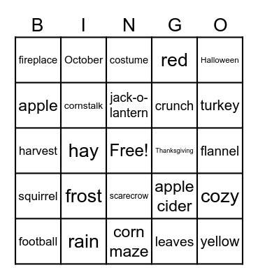 Fall Bingo Card