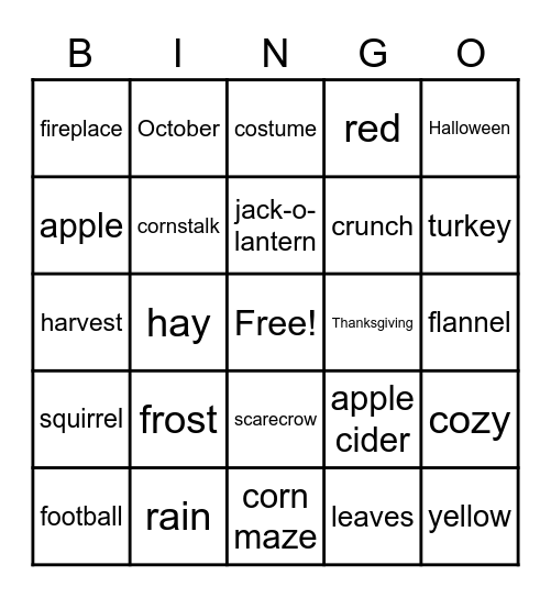 Fall Bingo Card