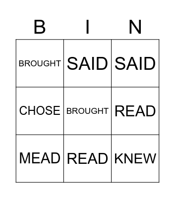 PAST SIMPLE VERBS Bingo Card