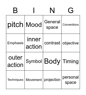 Drama Terminology Bingo Card