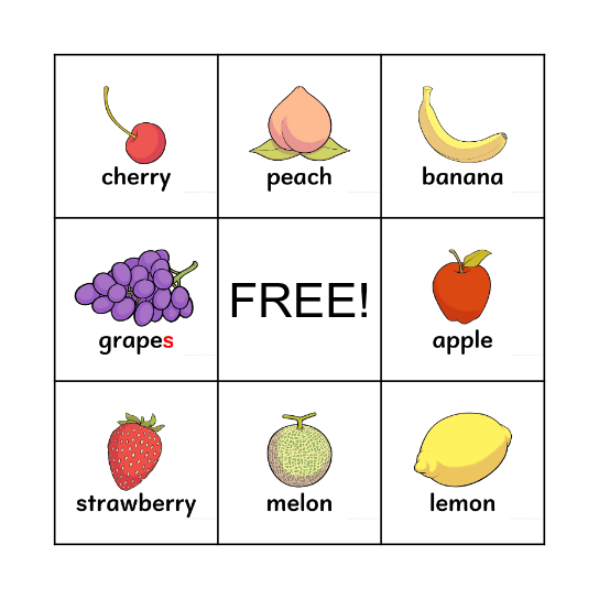 Fruits Bingo Card