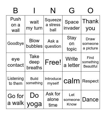 Coping and Social skills Bingo Card