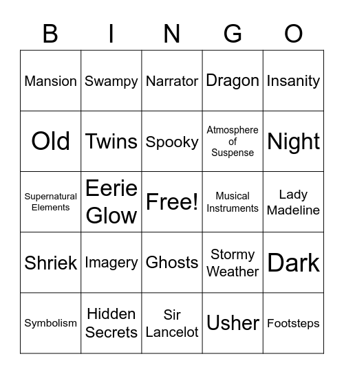 Poe House of Usher Bingo Card