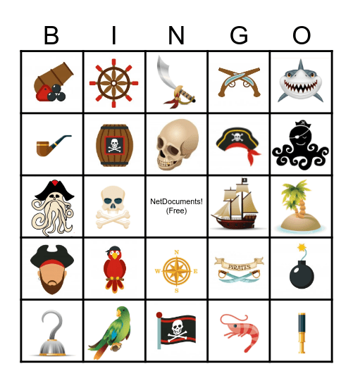 NetDocuments Pirates Day 2023 Bingo Card